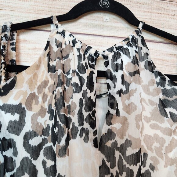 London Times Woman Cold Shoulder Midi Leopard Print Beige Brown Dress Size 1X - Picture 15 of 16